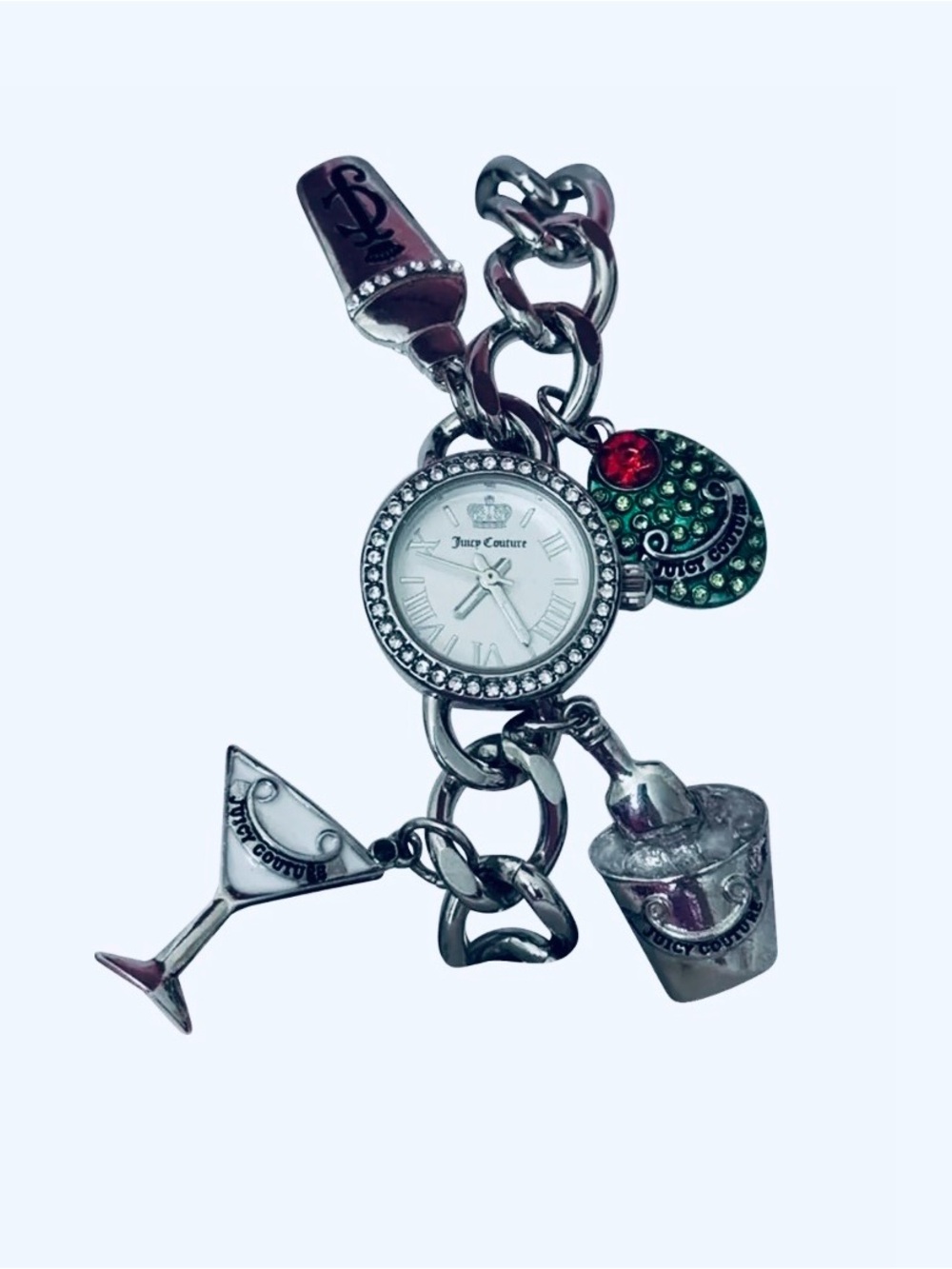 Juicy Couture RARE Silver Charm Bracelet Watch - Martini Themed